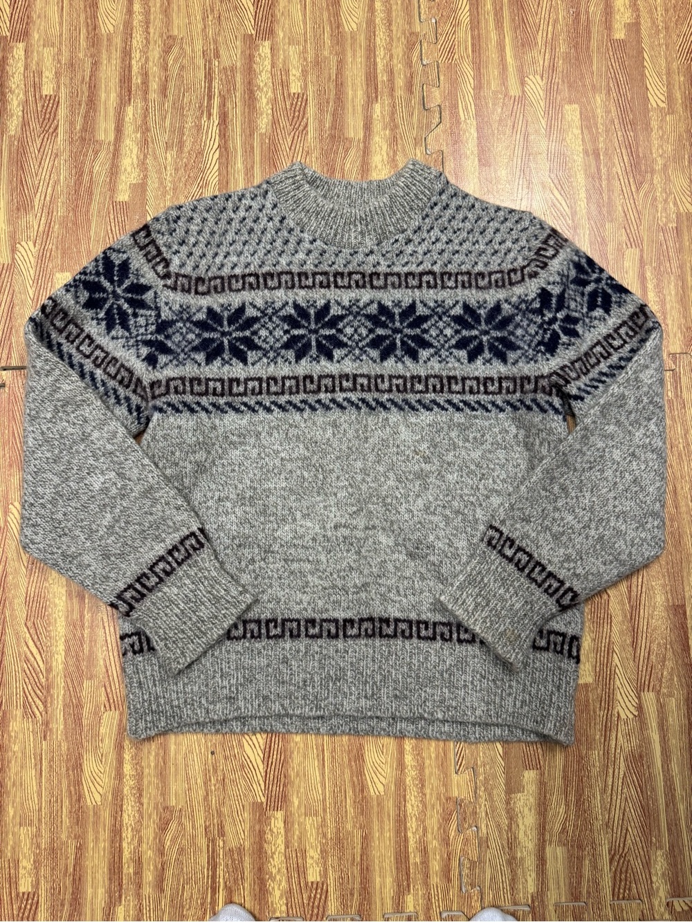 Vintage Britches Shetland Wool Fair Isle Snowflake Sweater Crew Men's Large Gray